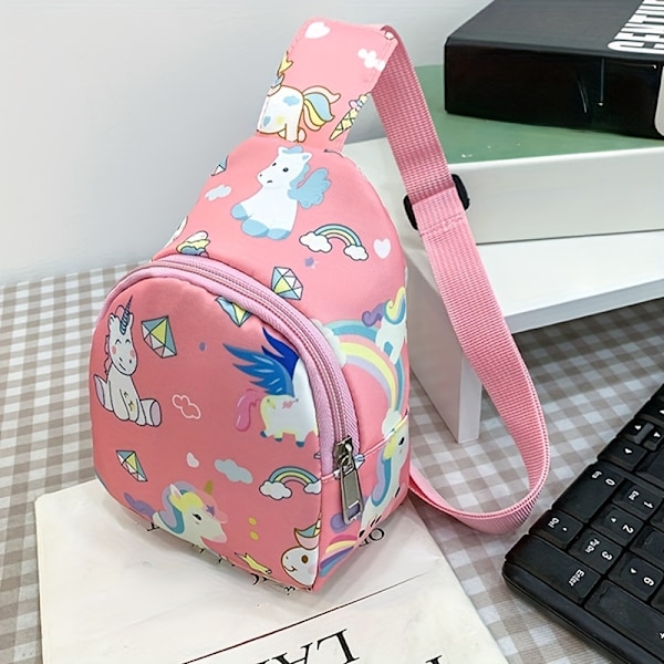 Muodin lapset crossbody-laukku söpö trendi olkalaukku vetoketjullinen laukku sarjakuva dinosaurus tulostaa lasten pink