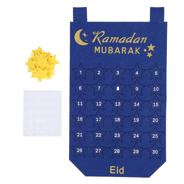 Eid Mubarak Adventskalender Hængende Stof Nedtælling Dato Display Ramadan Dekoration Blå