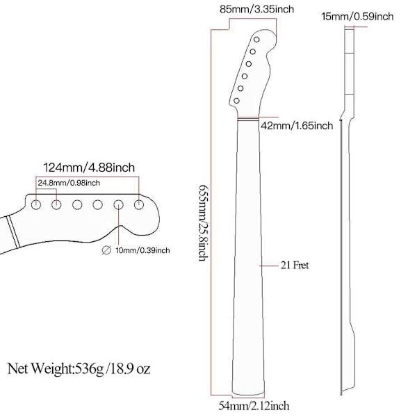 Maple Elektrisk Gitarhals 21 Bånd Gitarhals Kompatibel for TL Tele Utskifting