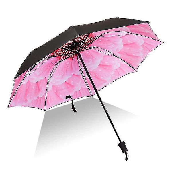 Kukkainen sade aurinko taittuva sateenvarjo tuulenpitävä anti uv kompakti aurinkovarjo Big Pink Flower