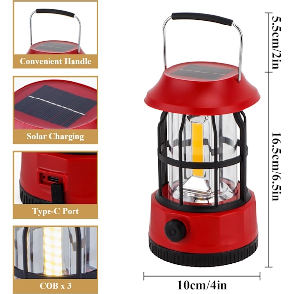 2 LED-retkilyhdyn sarja, himmennettävä, ladattava lyhty, IPX3 vedenpitävä, kannettava hätävalo, ulkokäyttöön sopiva retkivalo