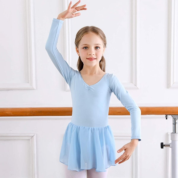 Flickor Långärmad Balett Leotards Dans Tutu Klänning Blå Blue 110cm