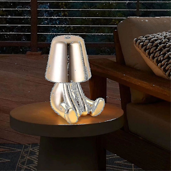 Sengside Touch Bordlampe, Gold Thinker Lampe Bordlampe Trådløs Genopladelig Bærbar Dekorativ Sengelampe Med USB-opladning i in silver