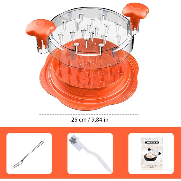 Kycklingrivare Stor Kycklingbröstrivare Verktyg Vrid med Borste & Gaffel, Synlig Köttrivare Maskin, Halkskydd, Ergonomisk, Kyckling (Orange) Orange