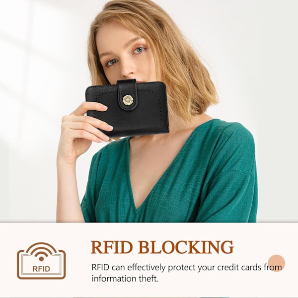 Damer Läderplånböcker, Medelstor RFID-Blockerande Plånbok, Vikbar Kompakt Damplånbok med Fack, Flickplånbok med Flera Fack