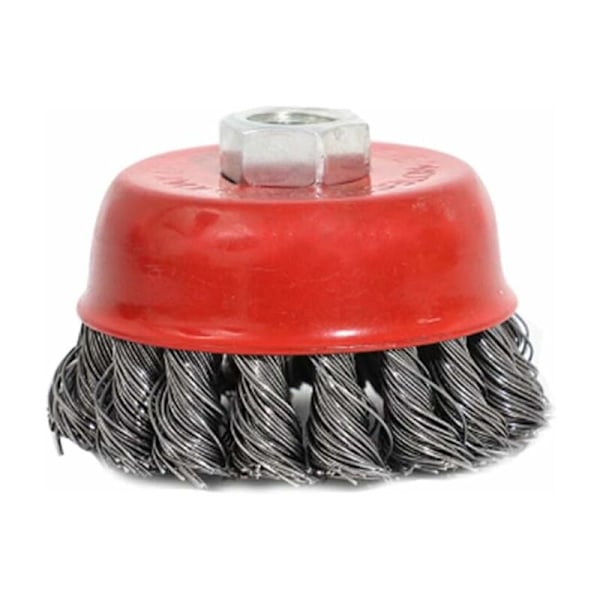 Konisk børste til vinkelsliber, metal/stål, snoet tråd, fleksibel, diameter: 75 og 100 mm, monteringsgevind: M14, 4 stk.[qb]