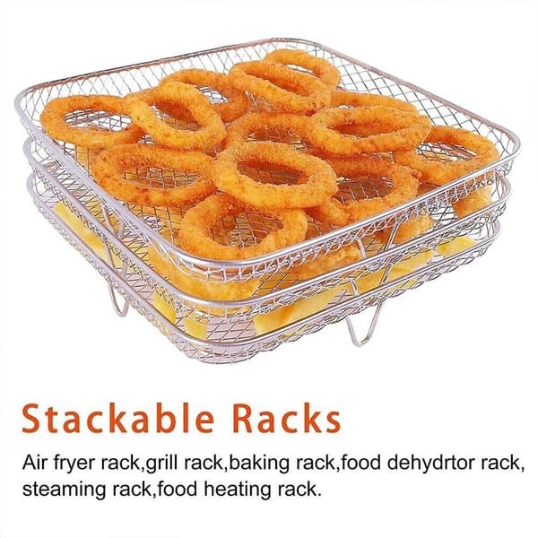 Airfryer-rist Tre-lags Stabelbar Dehydrator-rist Rustfrit stål[BT}