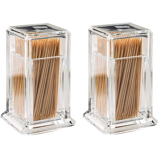 Tandpetarehållare 2 st Akryl Tandpetarebox Transparent Kvadratisk Cocktailbehållare
