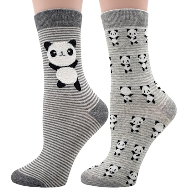 Par Cute Cartoon Animal Panda Mønstrede Sokker Nyhed Sjove Bomuld Crew Sokker Grå Til Os Størrelser 5-8 One Size Fits Most