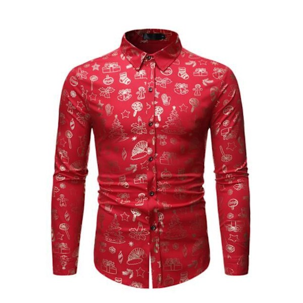 Christmas shirt men's long sleeve shirt for party red