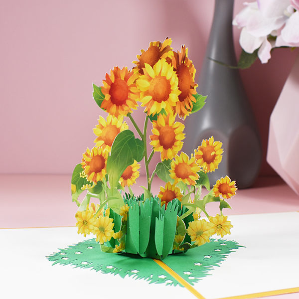 Käsityönä tehdyt 3D-kukka-aiheiset kiitoskortit, kiitospäivän kortit, äitienpäivän onnittelukortit, lahjakortit kirjekuorilla äidille Daffodils