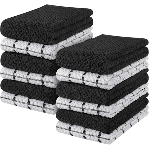 Håndklæder - 12 Køkkenhåndklæder Sæt - 31 x 31 cm - 100% Ringspun Bomuld Super Bløde og Absorberende Opvaskehåndklæder, Te- og Barhåndklæder