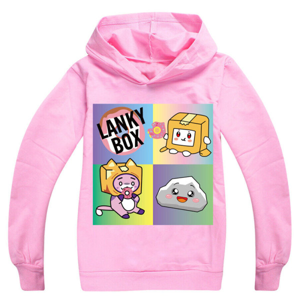 LANKYBOX Børne 3D Print Hoodie Pullover Sweatshirts med Lomme Pink Pink 130 cm