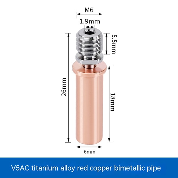 Kvalitets V5 Bimetal Hals Titaniumlegering Kobber Hals V5 Bimetal Varmebrudd for Hotend Ekstruder (V5 Bimetal Hals)