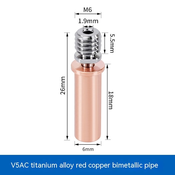 Kvalitets V5 Bimetall Hals Titaniumlegering Koppar Halsar V5 Bimetall Värmeavbrott för Hotend Extruder (V5 Bimetall Hals)