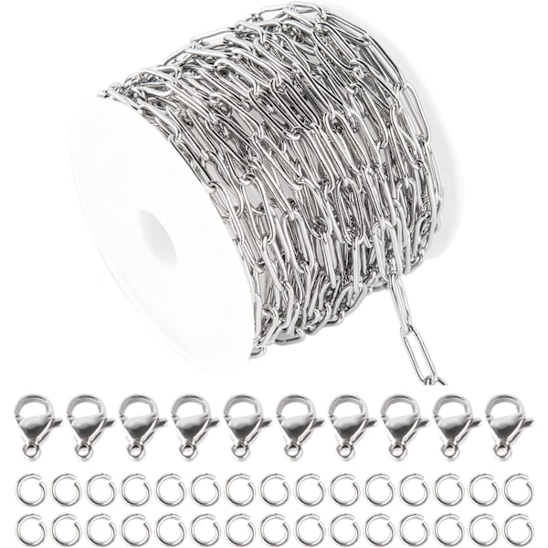 Rulle 5m Rustfrit Stål Manchetknapper Bulk 12x4mm Manchetknapper Ægte Led 10 Hummere Låse 30 Åbne Ringe[qb]