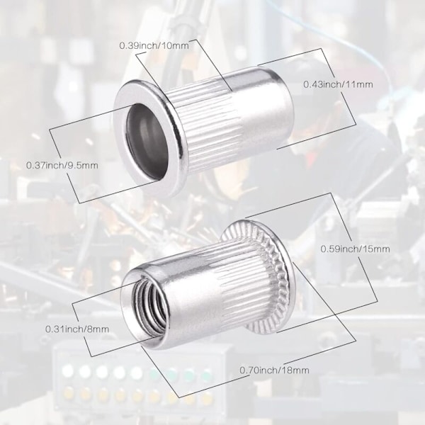 60 stk. 304 rustfrit stål M8 fladhoved blindmøtrik gevindmøtrik til gevindindsatsstang
