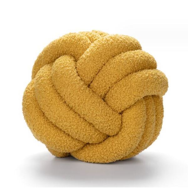Håndstrikket Knutet Lammeull Pute Gul Yellow 22CM