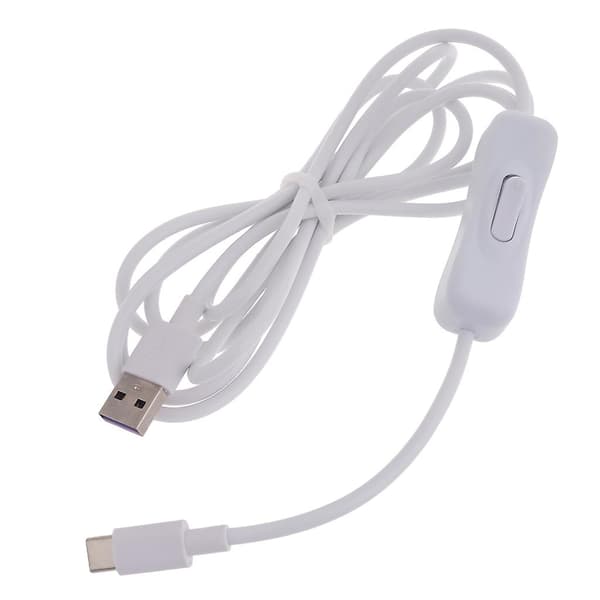 Nopea valkoinen USB Type-C -kaapeli virtakytkimellä puhelimille ja tableteille 2m