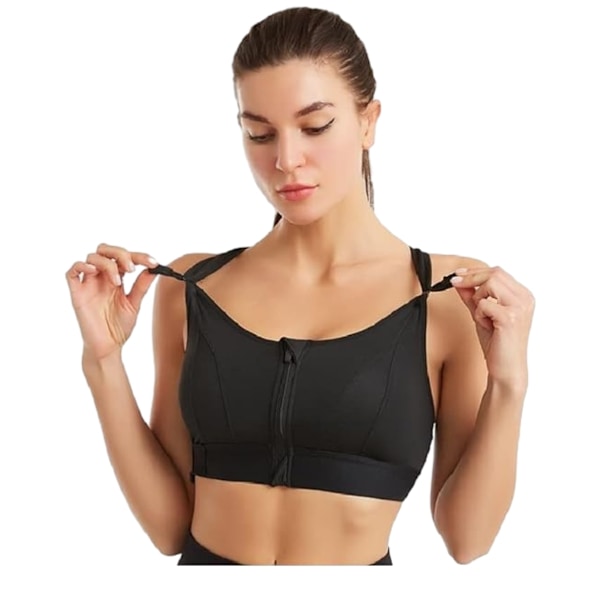 Sport-BH för kvinnor, hög effekt, dragkedja fram, justerbar VIT[qb] WHITE XL