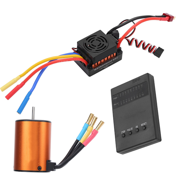 Vanntett 3650 4300KV Børsteløs Motor 60A ESC Programmeringskort Combosett for 1/8 1/10 RC Bil