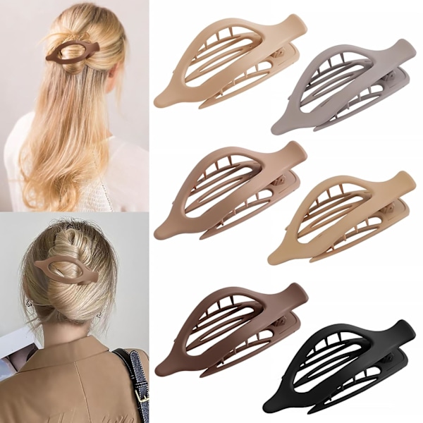 Flate hårklyper 6 stk Lay Down Claw Clips Hårtilbehør for kvinner - Brun[qb]