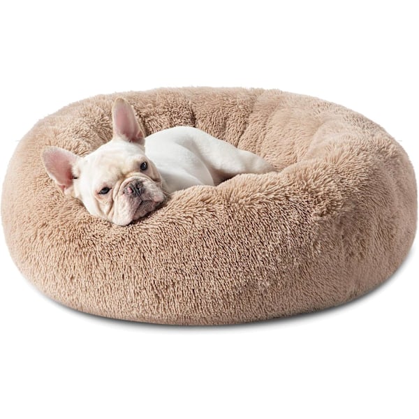 Rolig Hundebed til Mellemstore Hunde - Donut Vaskbar Mellemstor Dyrebed, Passer til Op til 45 kg Kæledyr, Kamel