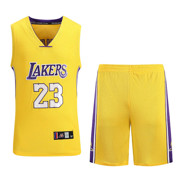 #23 Lebron James Basketball Jersey Set Lakers Uniform for Kids Yellow Yellow 3XL