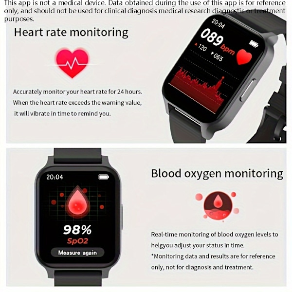 Smartklocka, 1,69 tum Full Touchscreen Smartwatch, Fitness Tracker, Vattentät stegräknare