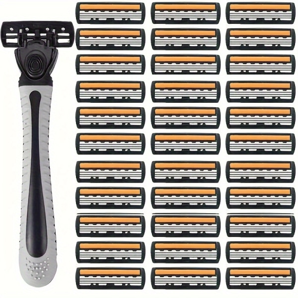 Herre 3-lags Razor Blade Manuell barbering for menn Erstatt hode Komfortable barberblader 1Holder And 24Blades