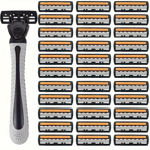 Herre 3-lags Razor Blade Manuell barbering for menn Erstatt hode Komfortable barberblader 1Holder And 30Blades
