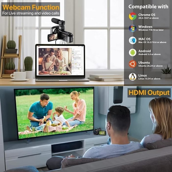 4K WiFi -videokamera 48MP IR-yönäkö 16x digitaalinen zoom mikrofonilla Kaukosäädin 2 akkua