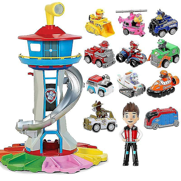 Paw Patrol -suuri tornipentujen päämaja, musikaalinen valolelu, partio Canina Lookout -lelusetti, lasten syntymäpäivälahja with 12pcs dogs