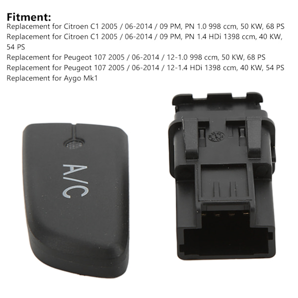 Air condition AC-bryter trykknapp med hette 6554KX Erstatning for Citroen C1 2005-2014