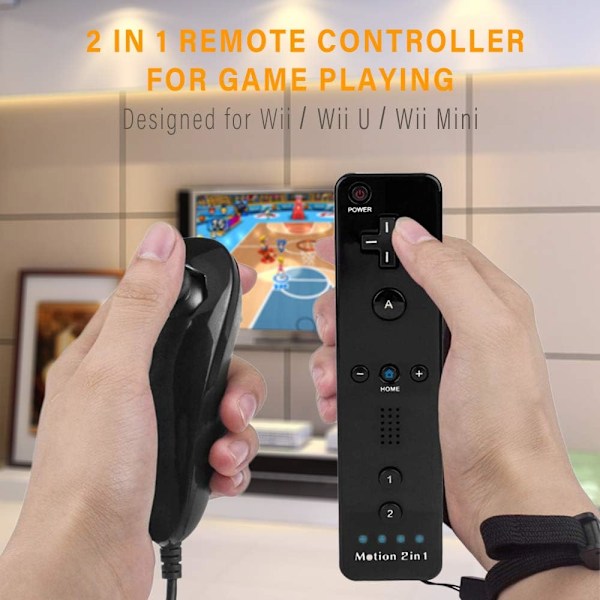 2-i-1 fjernbetjening til Wii med Motion Plus og Nunchuck, sæt med 2 stk.