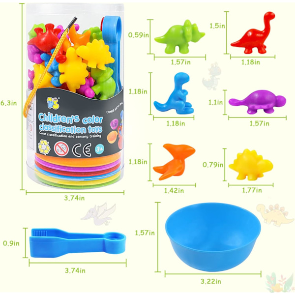 Räkna dinosaurier leksaker sorteringsskål matchande spel sensoriska leksaker färg klassificering set förskole Montessori pedagogiska leksaker