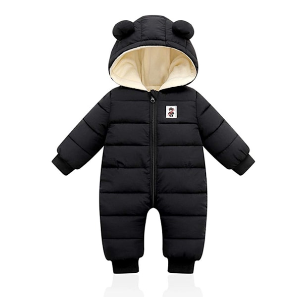 Baby Vinter Jumpsuit med Hætte, Jumpsuit Sneoveralls Drenge Piger Langærmet Jumpsuit Varmt Tøj Gave (Sort, 90cm)