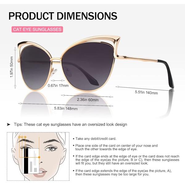 Trendy Oversized Solbriller for Kvinner Polariserte Cat Eye Cute UV400 Beskyttelse Grå Linse Gray Lens Model B