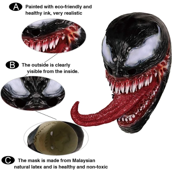 Venom Maske Latex Maske Cosplay Lång Tunga Cosplay Julfilm