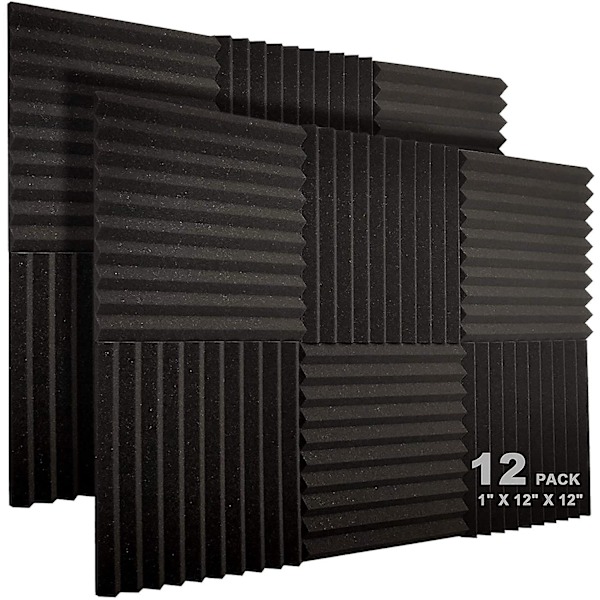 12-pack akustiska skumplattor, 1\" x 12\" x 12\" Studio ljudisolerade kilformade brandsäkra ljudisolerade foder akustiska