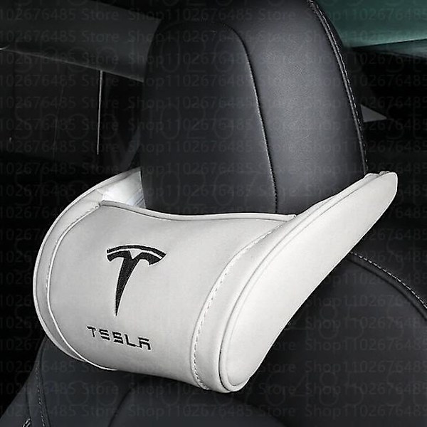 Nahkainen auton niskatuki Tesla Model 3 XSY 2022 - ristiselän tyyny - matkaniskatuet Tesla Model Y 2023 - lisävarusteet auton sisustukseen white headrest