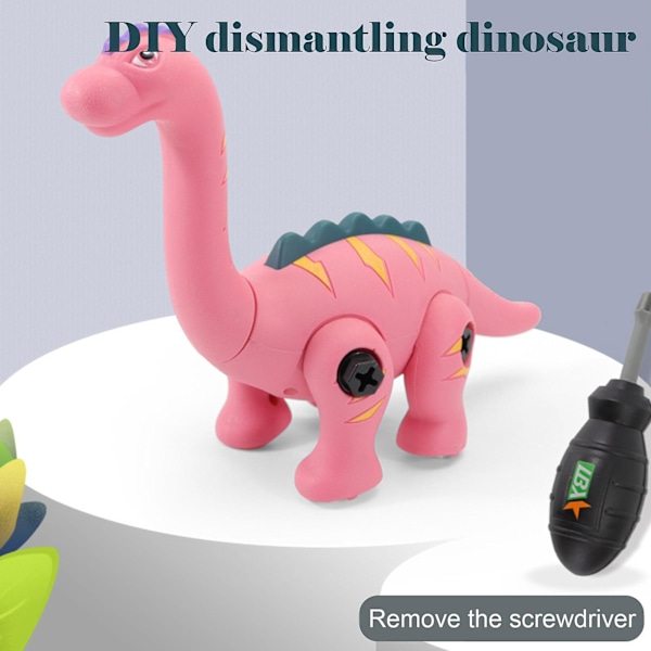 Dinosauruslelu Dino-lelu poranterällä DIY-opetuslelu työkaluilla lapsille Pink