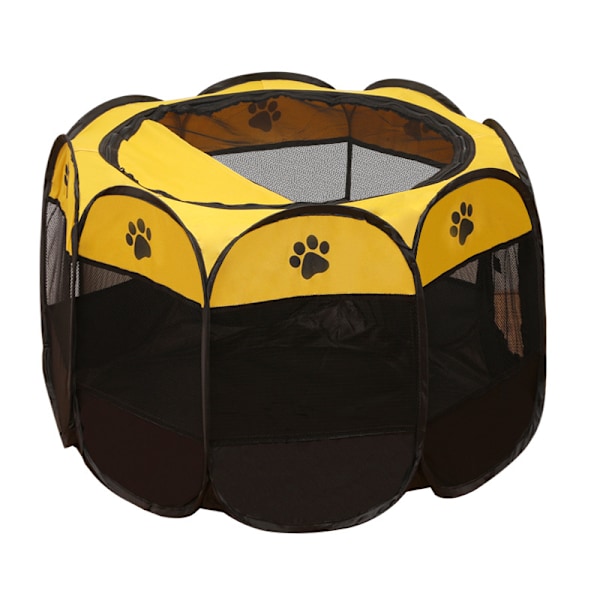 Bärbar hopfällbar husdjurstält hundhus bur gul gul Yellow L: 91*91*58cm