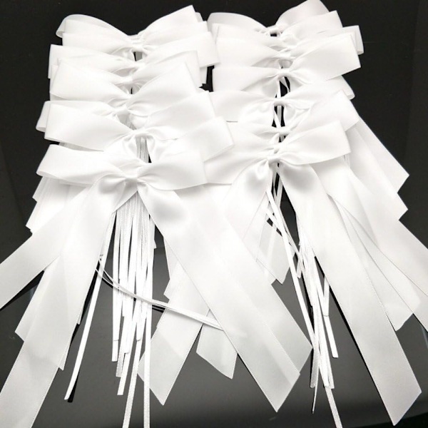 50 stk. Delikate bryllupsbænk Finish Bowknots Ribbons Bow Cars Chairs Dekorationer. (hvid) Festbue bundet med gazesløjfe