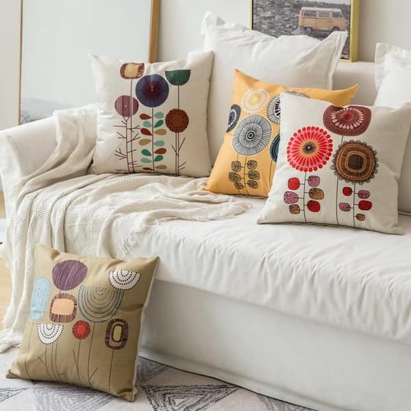 Dekorativa kuddfodral set om 4 45 cm X 45 cm Boho linne