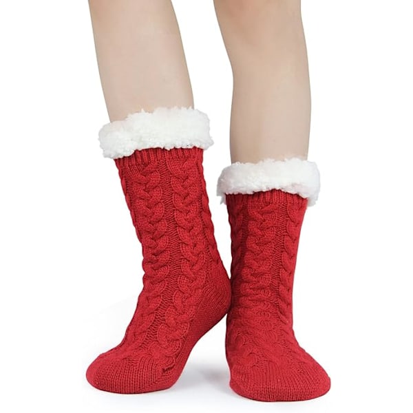 Slippersokker til kvinder med gribere - Vinter Non Slip Tykke Fuzzy Sokker - Varme Hyggelige Julegave