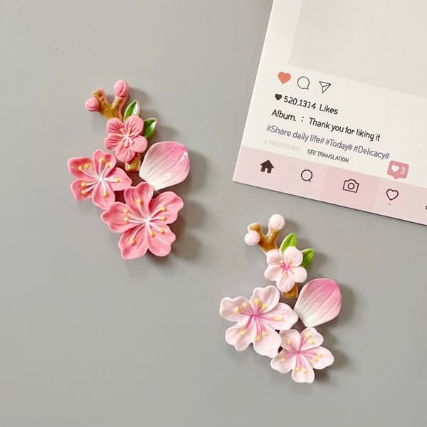 Kylskåpsmagnetset med persikoblommor, 3D magnetisk blomdekor för kylskåp och dörr Fuchsia 4pcs