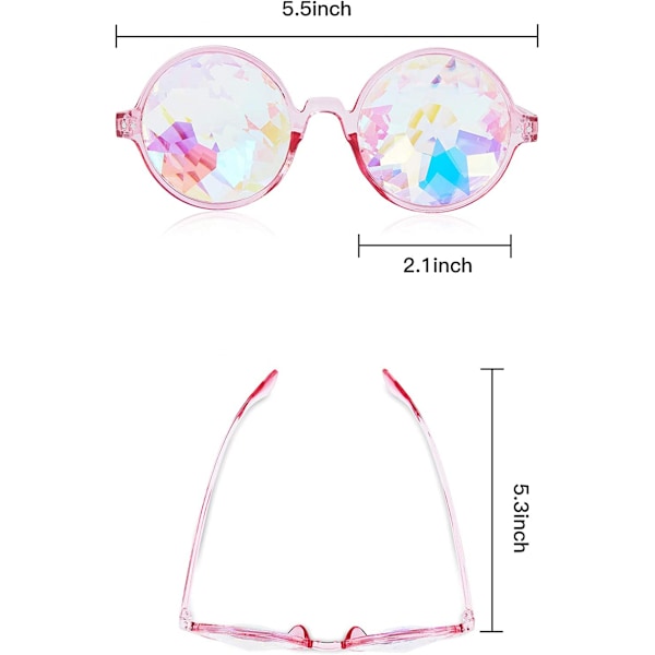 3 par kalejdoskop rave briller festivaler brille regnbue solbriller kalejdoskop solbriller prisme refraktion briller (sort, klar, pink)