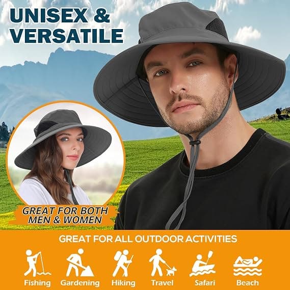 Unisex Solhatt, Vanntett Hatt Sammenleggbar, Mørk Grå Dark Grey