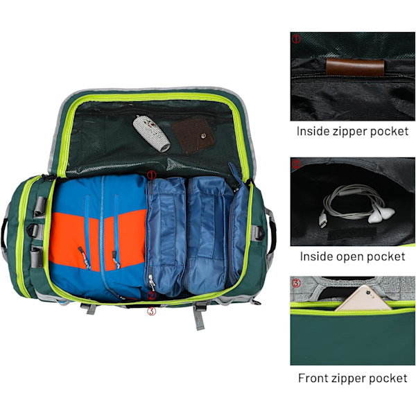 Suuri duffel-reppu urheilukassi kengätaskulla, kestävä ja vedenpitävä, vihreä, 90L Green